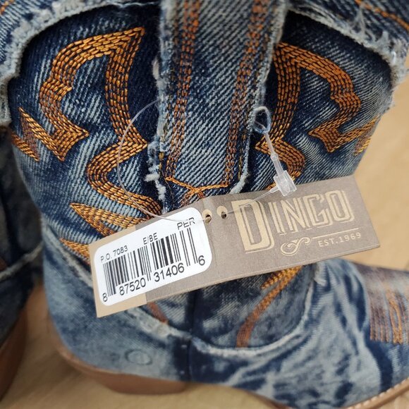 Womens Dingo Y'all Need Dolly Cowboy Boots Size 8.5 M Blue Denim Western Stage - Picture 7 of 8